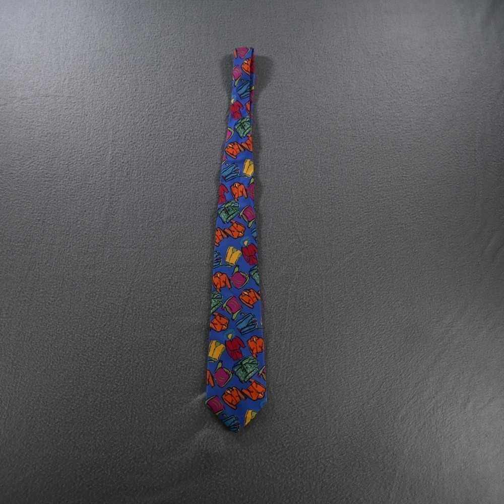 Gap Mens Vintage 90s Novelty Jacket Print Italian Silk Tie OS Blue Multicolor - Picture 3 of 7